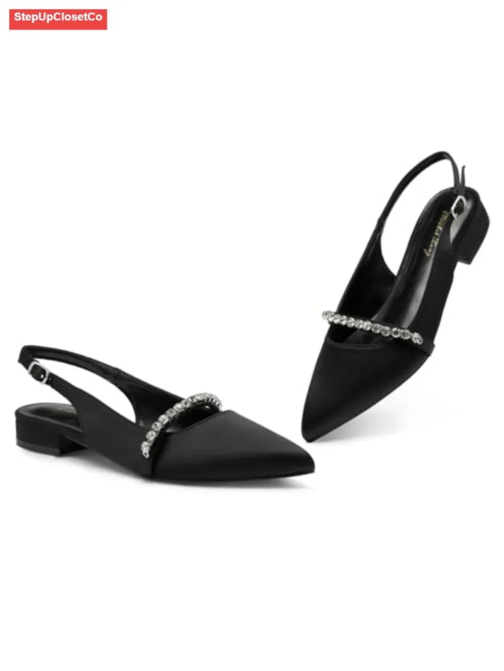 Rhinestone Slingback Flats Women Pointed Toe Dressy Comfortable Low Heel
